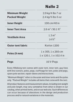 Hilleberg Nallo 2 Person Tent -ALPS SHOP hilleberg nallo2 factbox